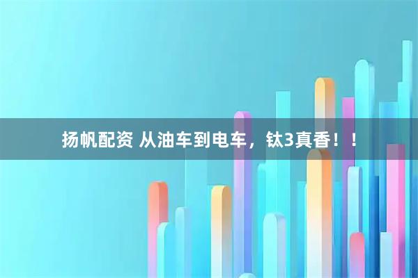 扬帆配资 从油车到电车，钛3真香！！