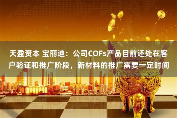 天盈资本 宝丽迪：公司COFs产品目前还处在客户验证和推广阶段，新材料的推广需要一定时间